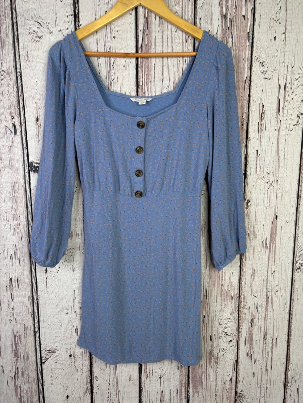 American Eagle Size Large Long Sleeve Mini Dress Button Detail Floral Tie Back